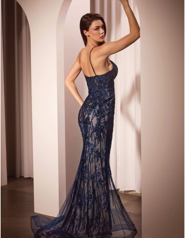 Long fitted party dress with rhinestones