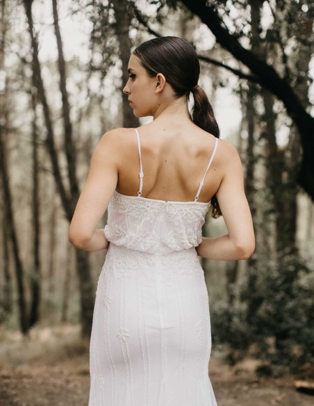 Long wedding dress with rhinestones and thin straps