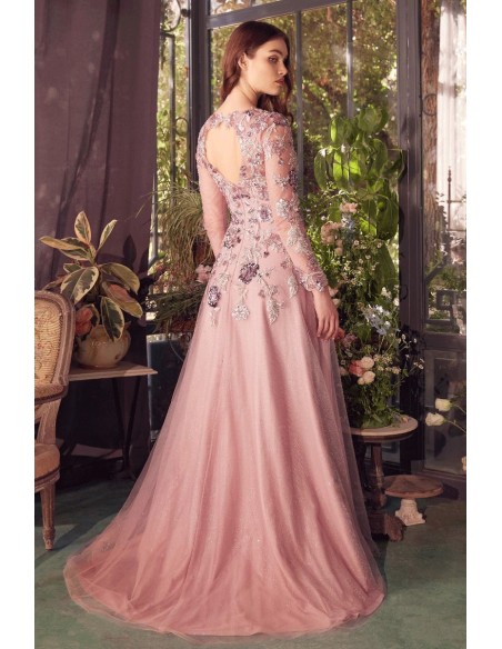 Robe de soirée semi-transparente à manches longues avec strass