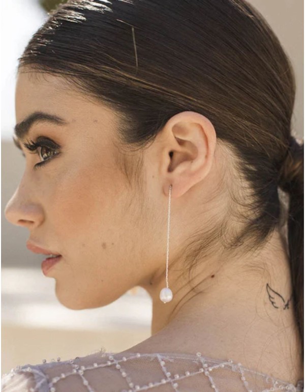 Long earrings with fine chain and pearl 2