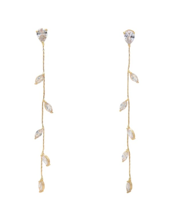 Long earrings with mini zirconia leaves