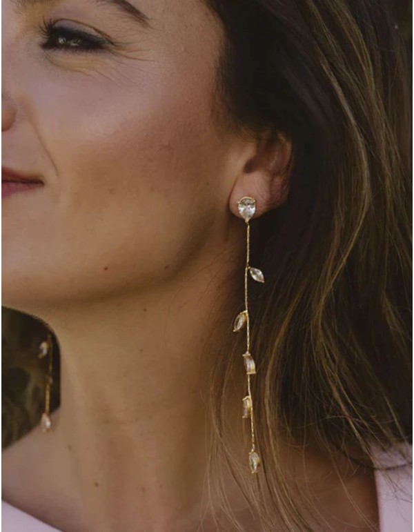 Longues boucles d'oreilles avec mini feuilles de zirconium 2