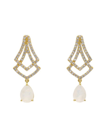 Pendientes de fiesta con circonitas y piedra blanca