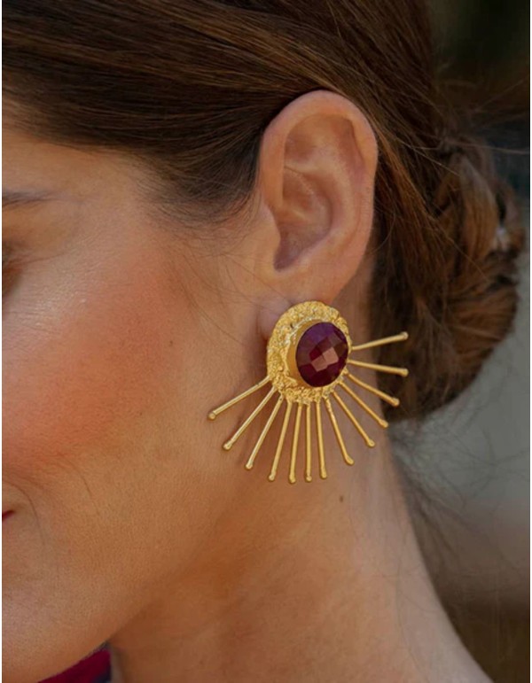 Pendientes de fiesta con rayos y piedra de color 2