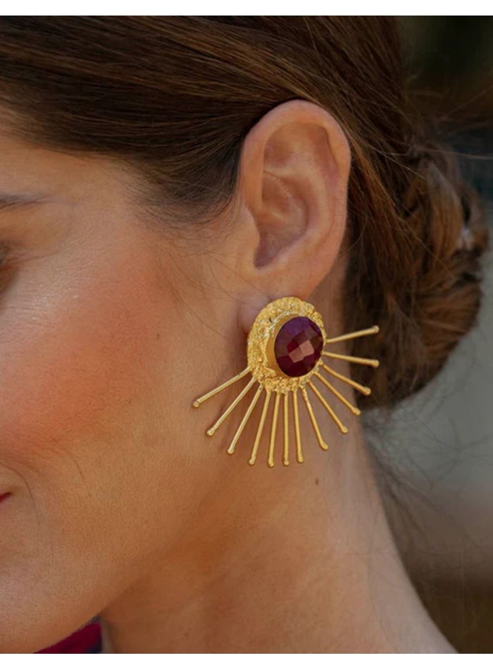 Pendientes de fiesta con rayos y piedra de color