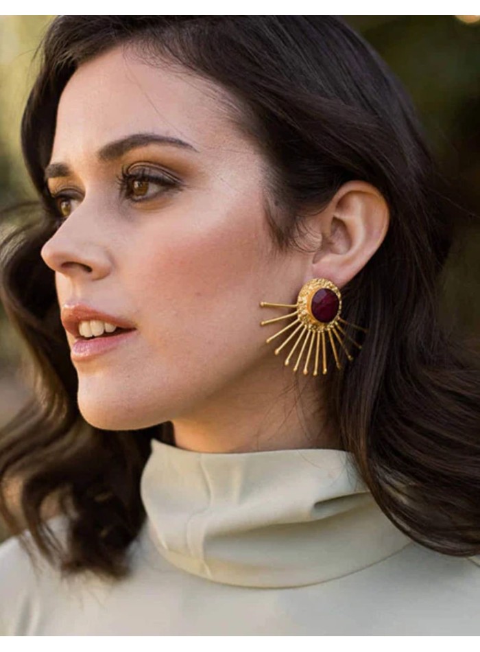 Pendientes de fiesta con rayos y piedra de color