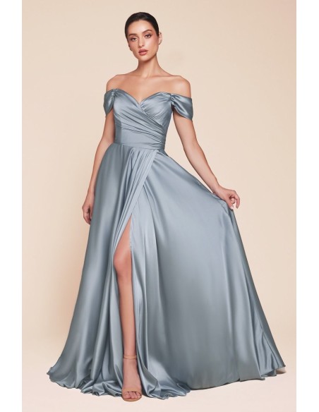 Vestido de fiesta largo de satén con escote corazón y abertura para damas de honor