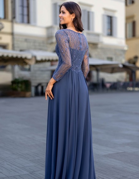 Robe de bal longue avec corsage en strass et manches françaises