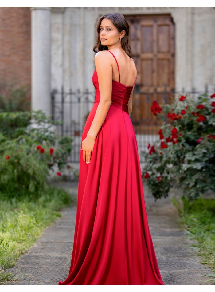 Long chiffon guest dress with thin straps