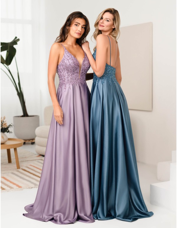 Robe de soirée longue sans bretelles avec décolleté en V...