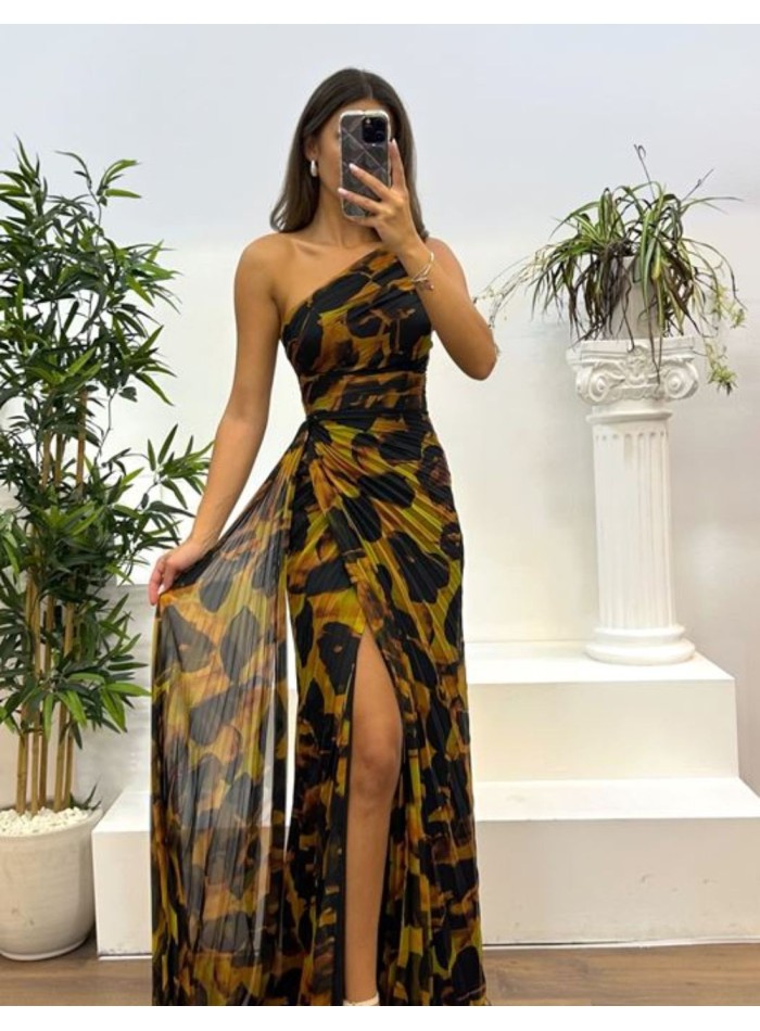 Robe longue en mousseline de soie imprimée avec...