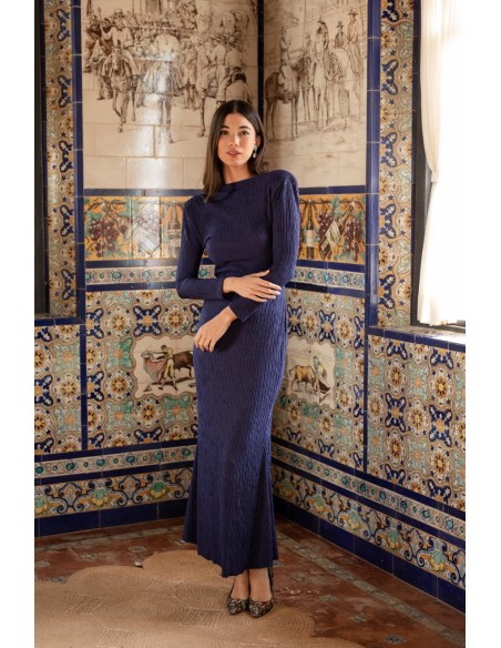 Navy blue long dress with back neckline