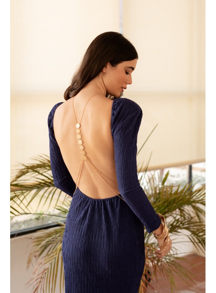 Navy blue long dress with back neckline