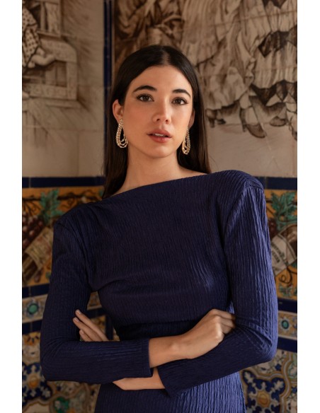 Navy blue long dress with back neckline