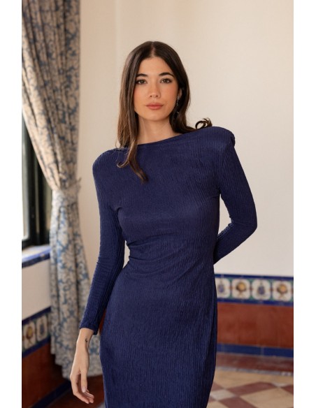 Robe longue bleu marine avec décolleté dans le dos