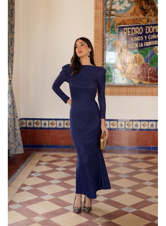 Robe longue bleu marine avec décolleté dans le dos