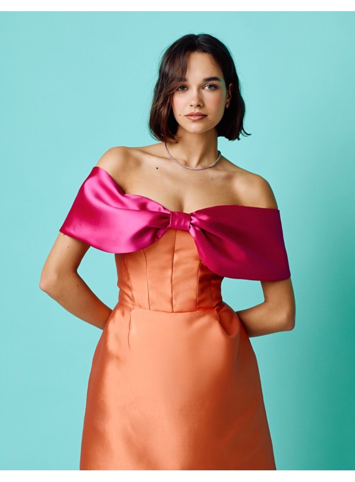 Short bicolor party dress with bandeau lace...