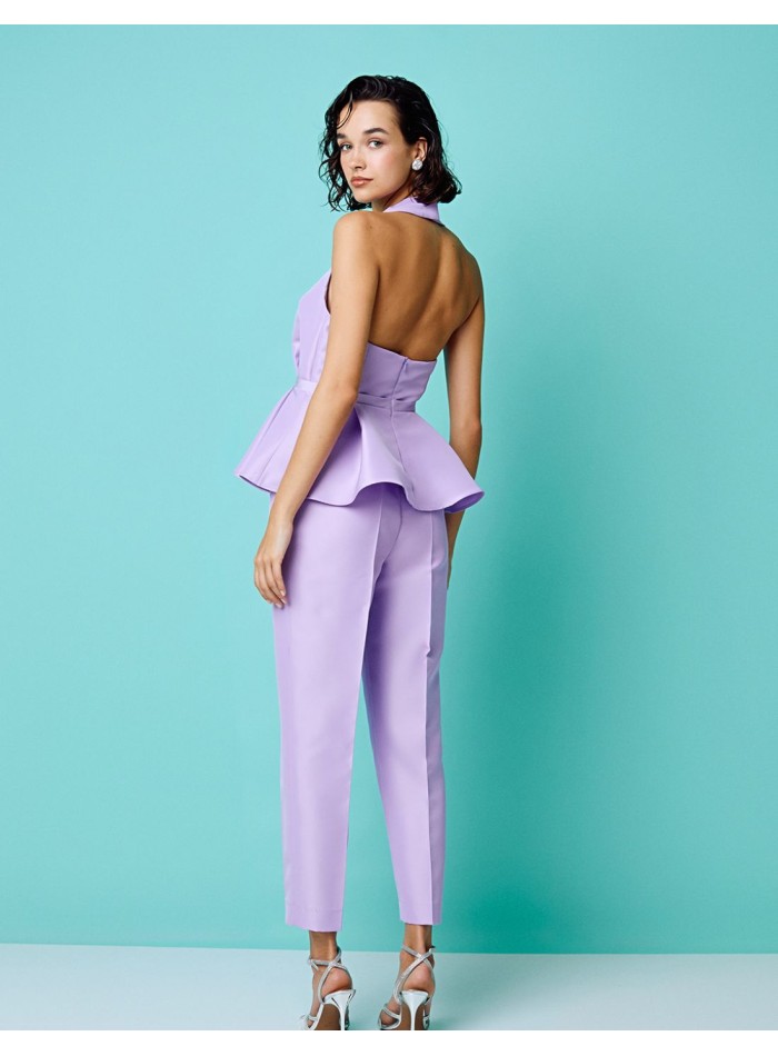 Long lilac party pants with darts and high rise