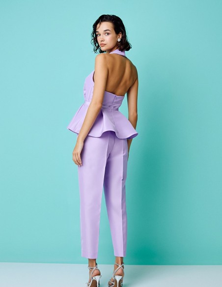 Long lilac party pants with darts and high rise