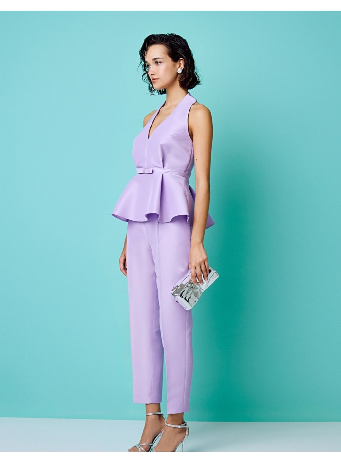 Pantalon de fête lilas avec pinces et taille haute