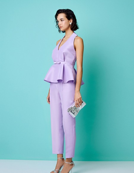Long lilac party pants with darts and high rise