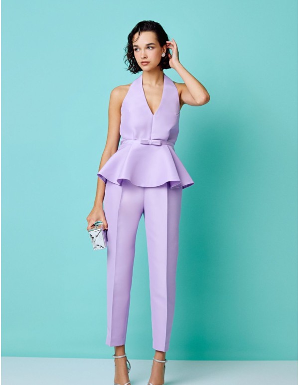 Long lilac party pants with darts and high rise