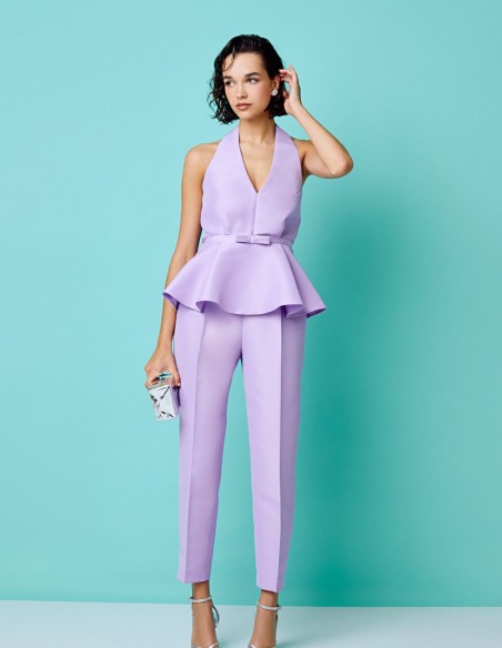 Long lilac party pants with darts and high rise