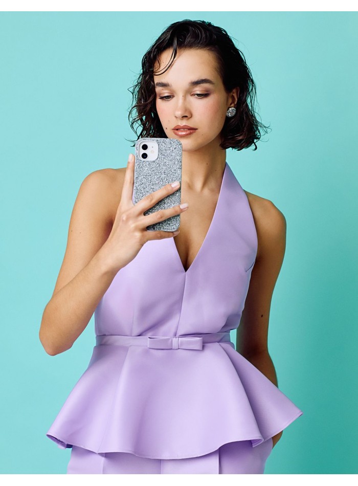 Halter neckline and peplum ruffle party top