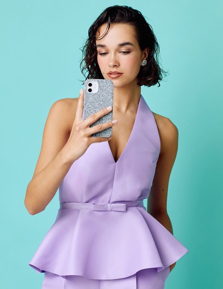 Halter neckline and peplum ruffle party top