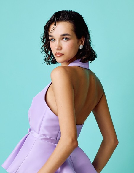 Halter neckline and peplum ruffle party top