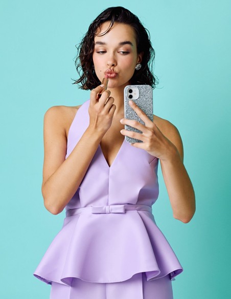 Haut de fête décolleté et à volants péplum