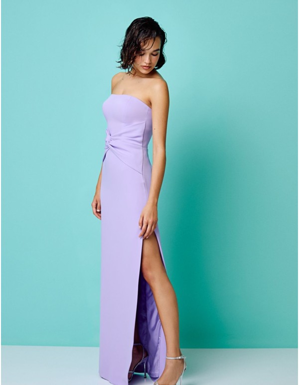 Lilac long party dress with cape sleeves 2