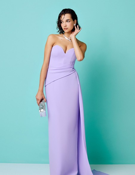 Long party dress with sweetheart neckline and side sash