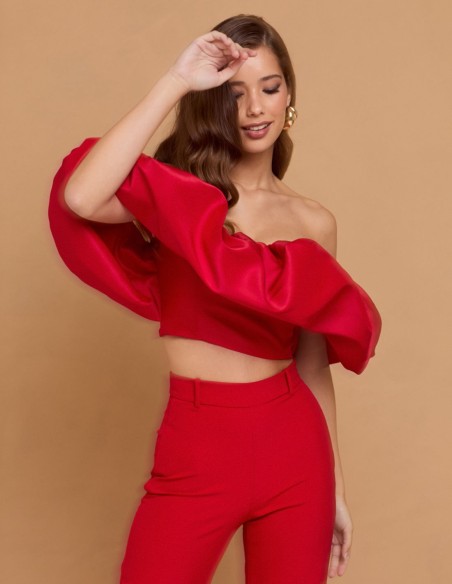 Pantalón largo recto rojo para fiesta