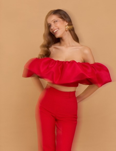 Red party top with maxi bandeau ruffle