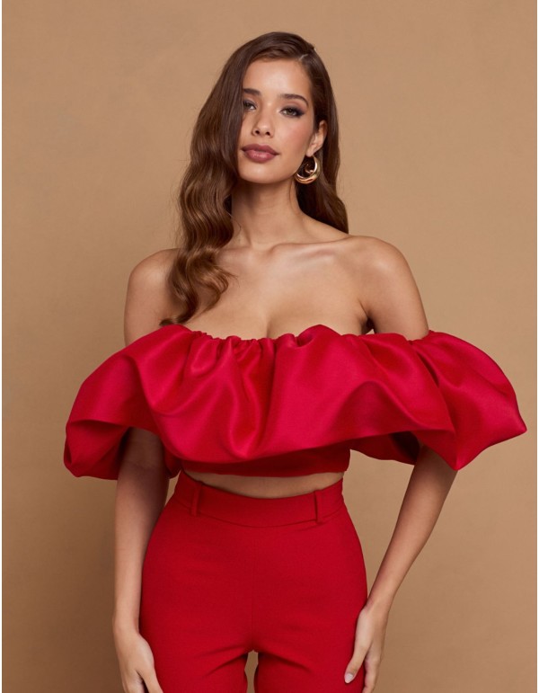 Red party top with maxi bandeau ruffle