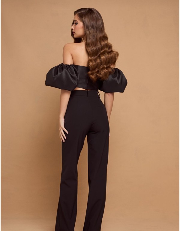 Pantalon long noir à taille haute 2
