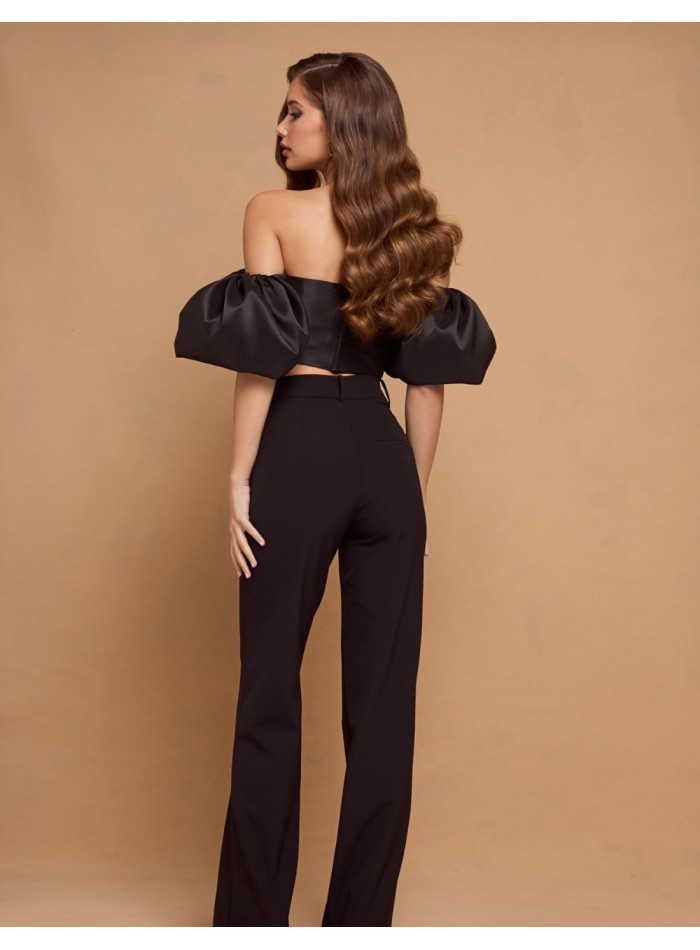 Pantalon long noir à taille haute