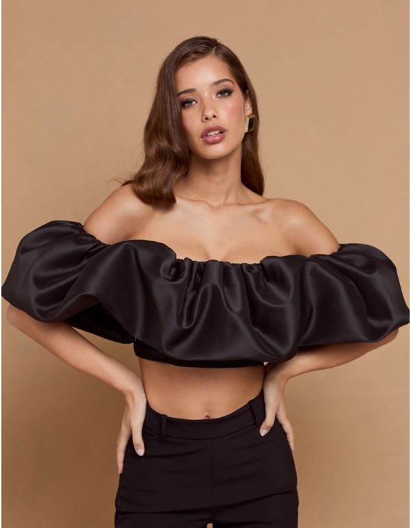 Black party top with maxi bandeau ruffle