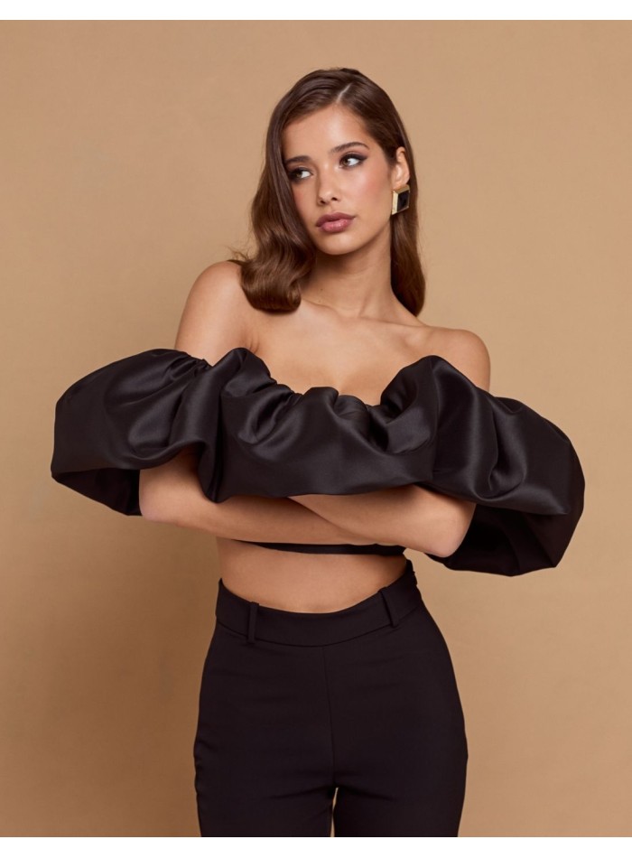 Black party top with maxi bandeau ruffle