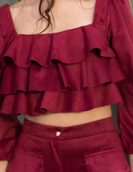 Conjunto de fiesta con pantalón largo y top de volantes