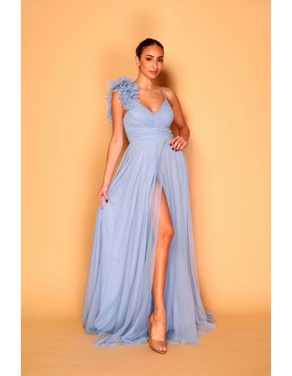 Robe longue en tulle avec épaule décorée pour invitée -...