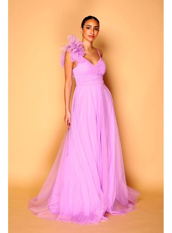 Robe longue en tulle avec épaule décorée pour...
