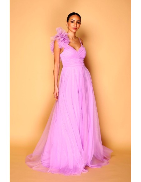Robe longue en tulle avec épaule décorée pour invitée - Sandra Barneda