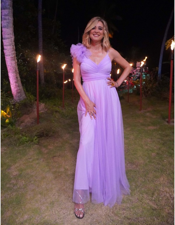 Long tulle dress with decorated shoulder for guest -... 2