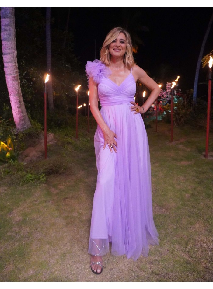 Long tulle dress with decorated shoulder for...