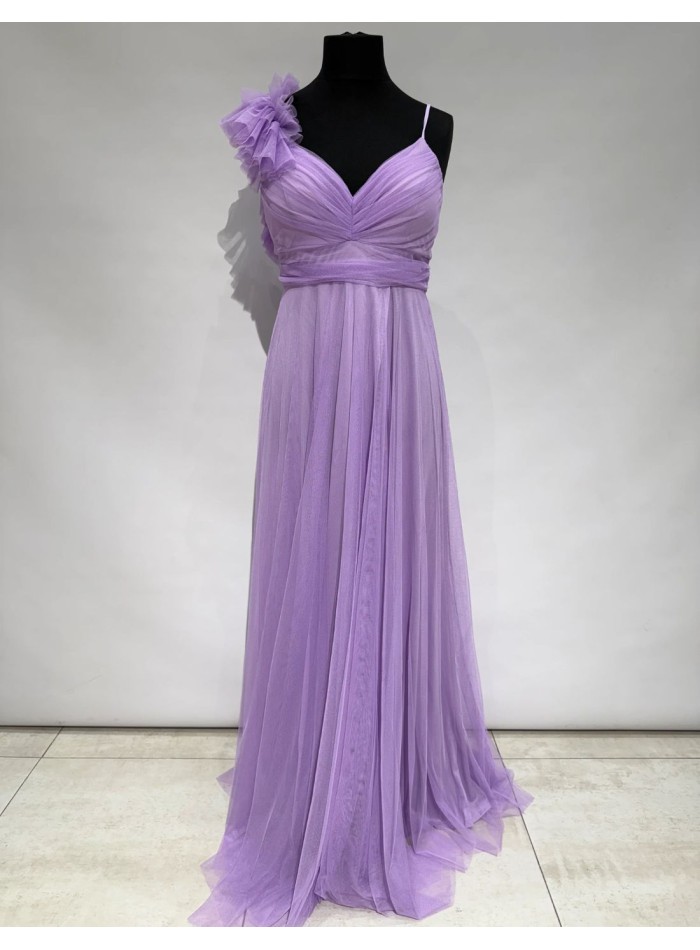 Long tulle dress with decorated shoulder for...