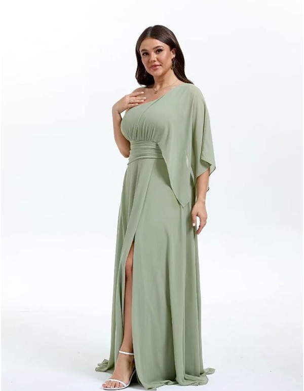 Vestido de fiesta largo con escote asimétrico en gasa