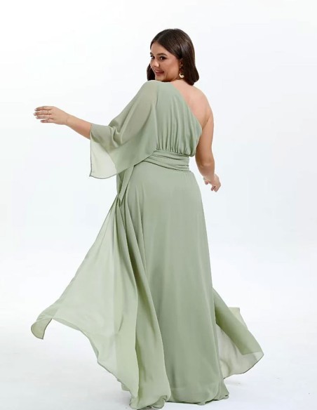Long gown with asymmetrical chiffon neckline
