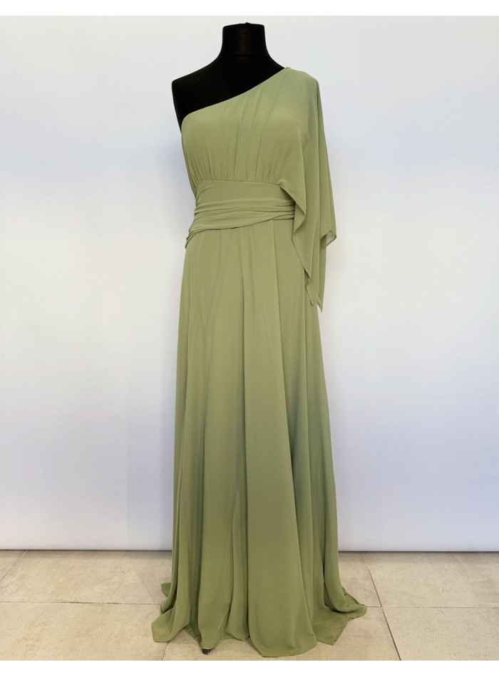 Long gown with asymmetrical chiffon neckline